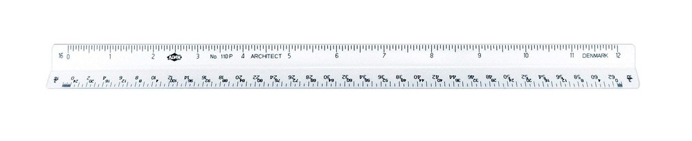 Architect Triangular Scale Ruler 12" Model 110P White with Black Graduations, Ar