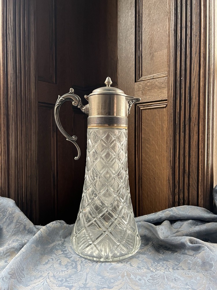 Vintage Glass and Silver-Plate Claret/Libations Pitcher