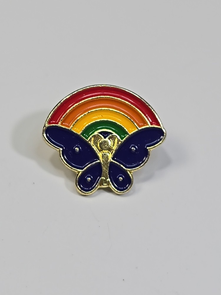 Purple Butterfly With Rainbow Lapel Pin Small Size