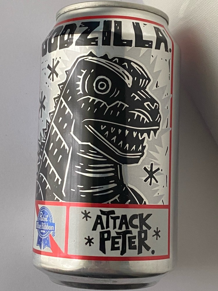Godzilla Attack Peter PBR 12 Oz Beer Can Bottom Opened Pabst