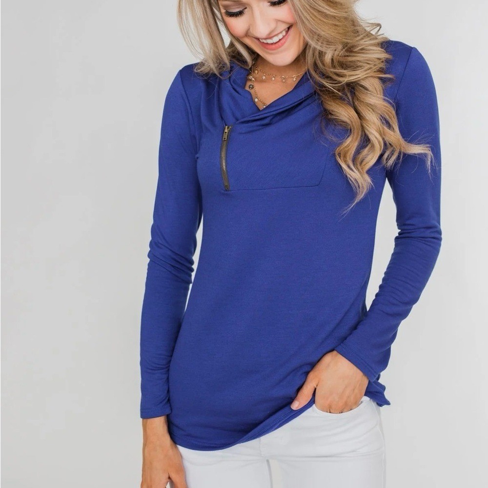 Royal Blue Zipper Pullover Top – Casual Quarter Zip M