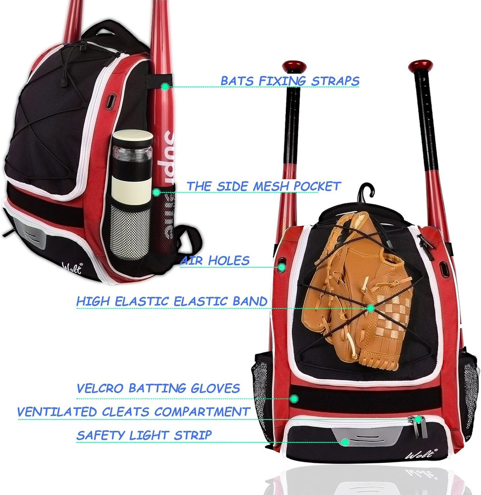 Youth Baseball Bat Backpack, Large Compartment, Separate Shoe Storage