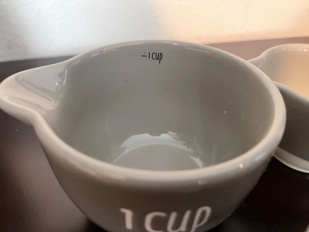 Creative Co-Op Ceramic Nesting Set Of 4 Grey & White Measuring Cups