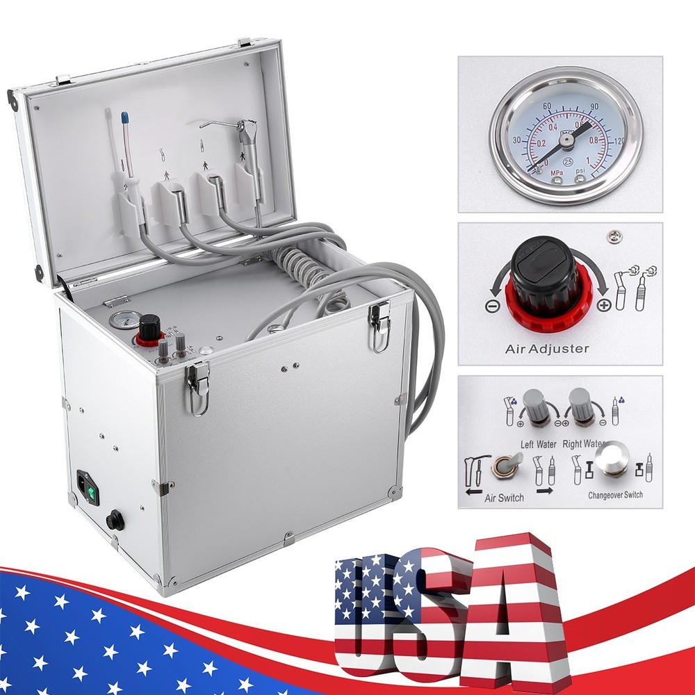 Portable Dental Mobile Delivery Unit Rolling Case Suction Air Compressor System