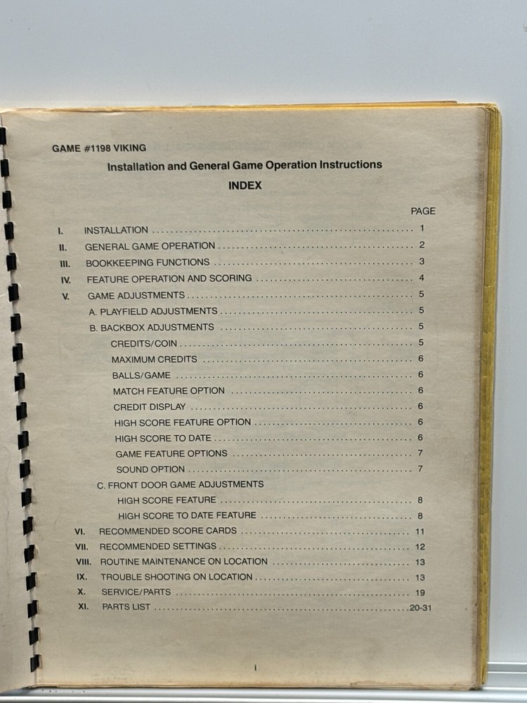ORIGINAL-BALLY-VIKING-INSTALLATION AND GAME OPERATION INSTRUCTIONS