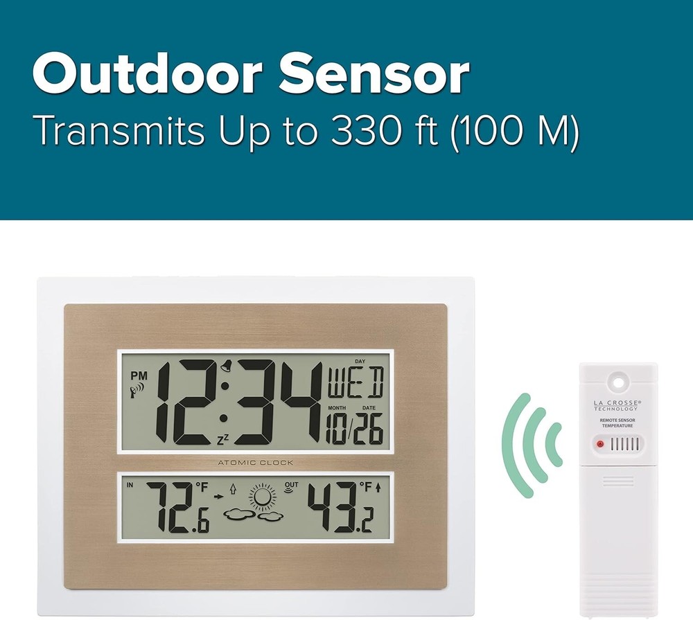 La Crosse Technology Atomic Digital Wall Clock with Temperature & Forecast White