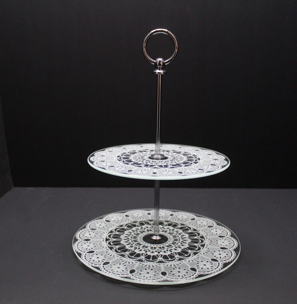 Godinger Studio Silversmiths 12" Two-Tier Lace Design Server, NIB, Vintage
