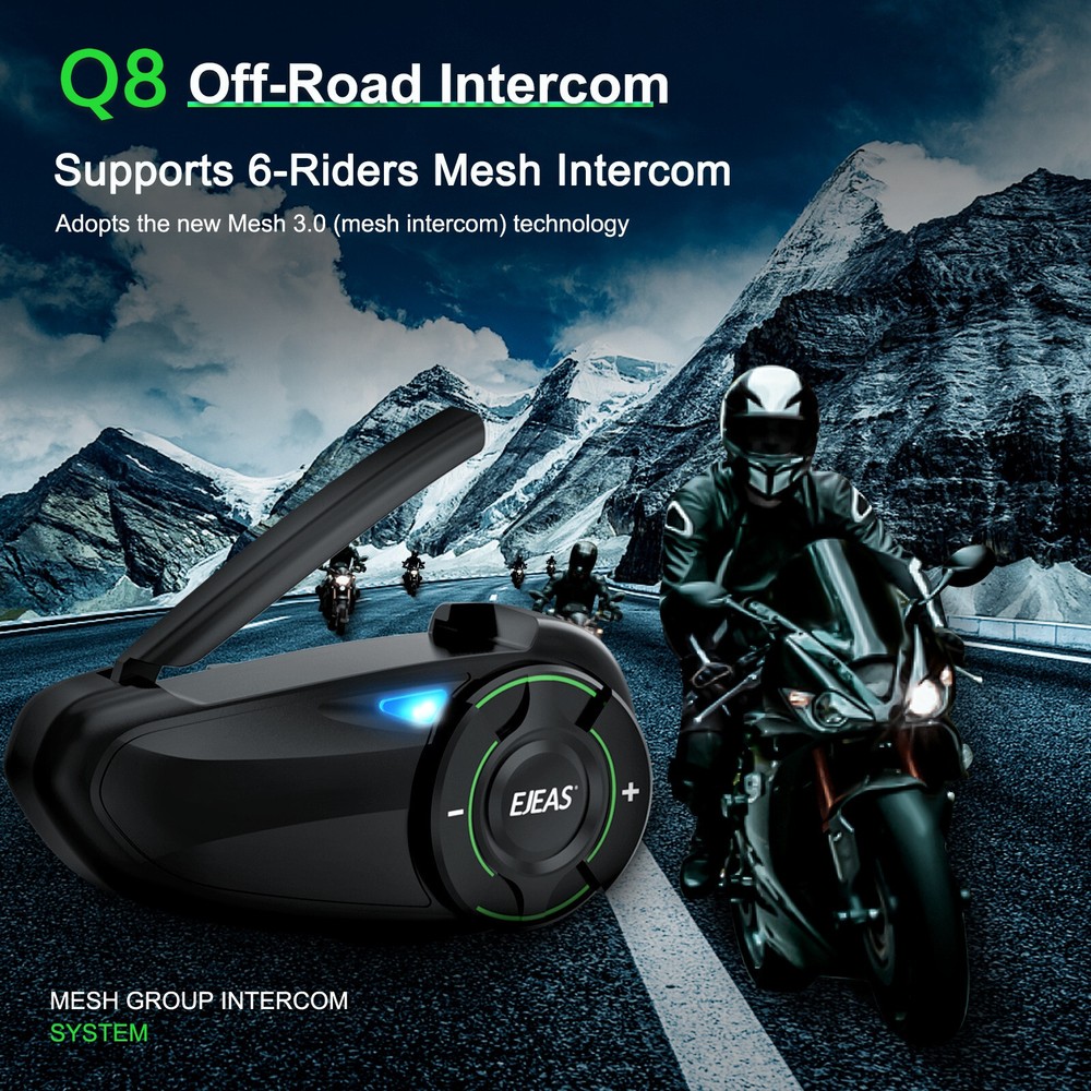 2 Pack EJEAS Q8 Mesh 3.0 Bluetooth Intercom Headset with 6 Riders 1000m Group