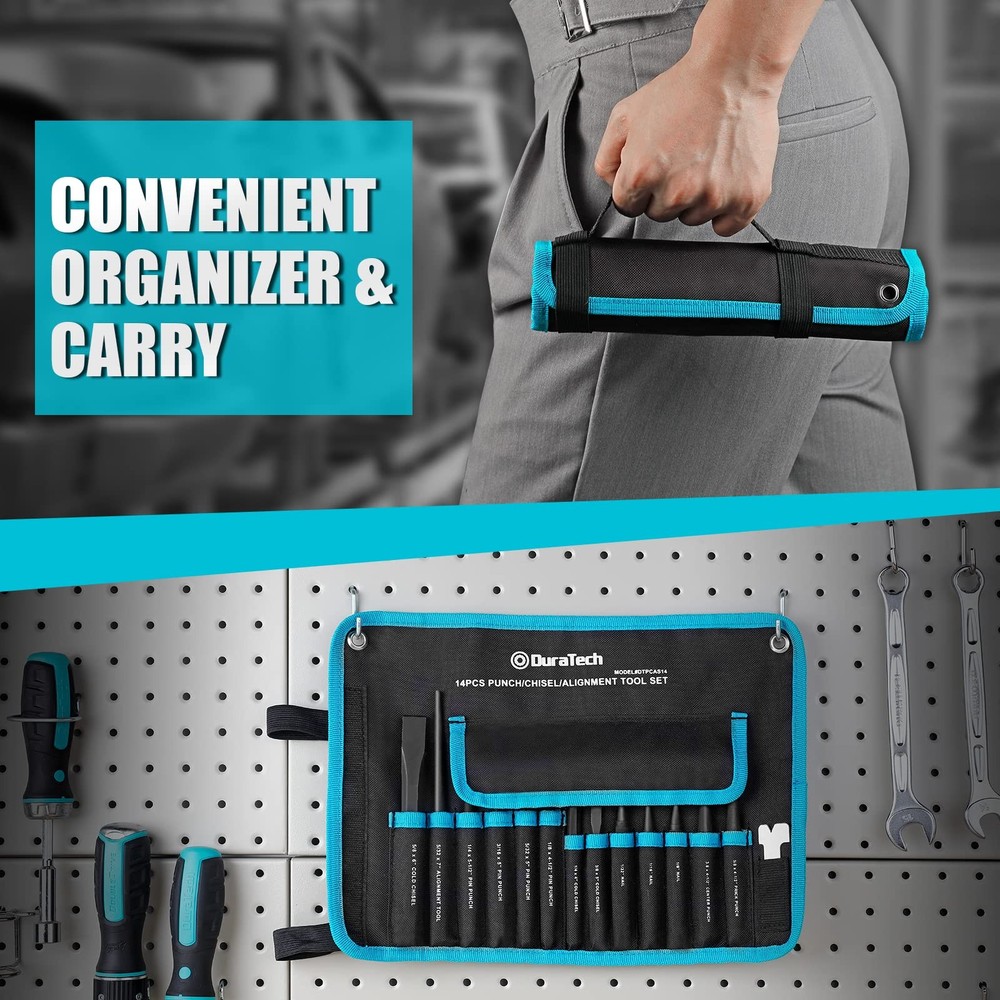 DURATECH 14-Piece Punch & Chisel Set: Pin, Center, Nail Alignment Tools