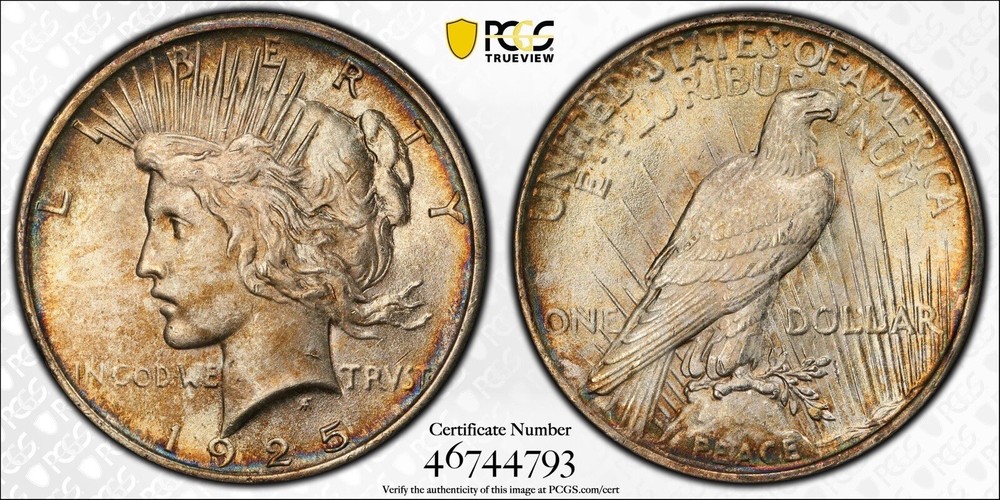 1925 PCGS/MS64 Monster Toned Peace Dollar
