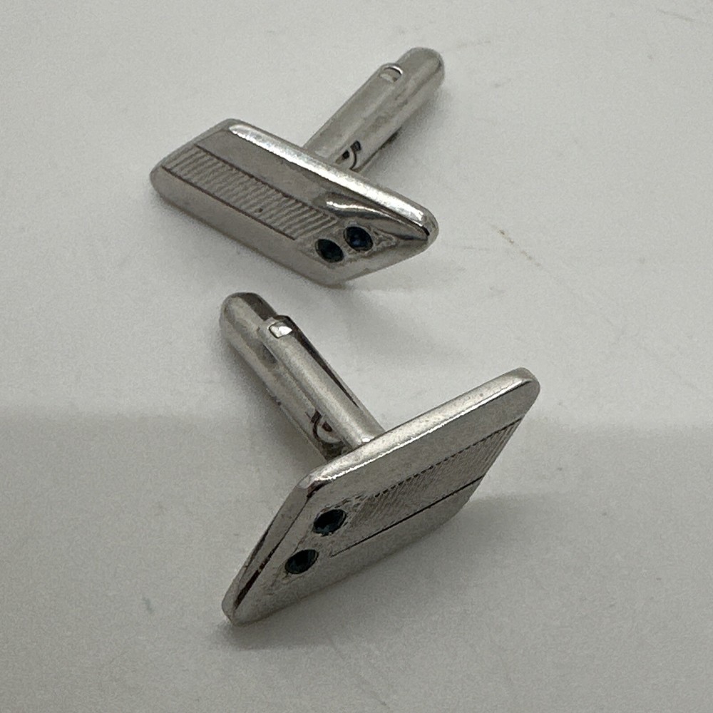 Chrome Cuff Links With Blue Green Stones