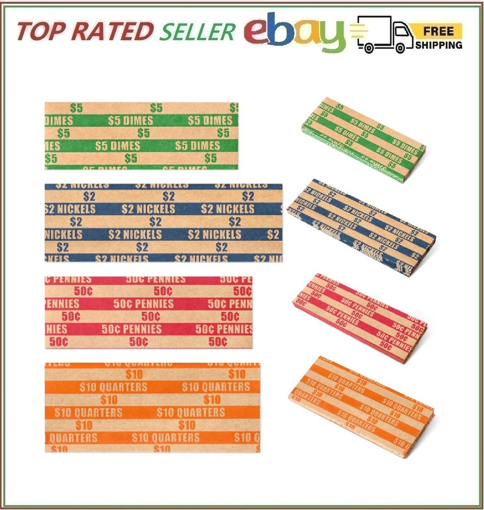ESSENTIAL 100 pcs Assorted Packed Flat Stripped Coin Wrappers,Coin Rolls Wrapper