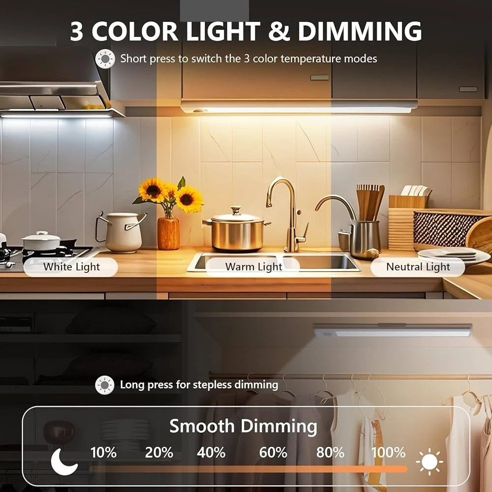 PREMIUM LED Motion Sensor Under Cabinet Light USB Rechargable Kitchen Lamp Strip