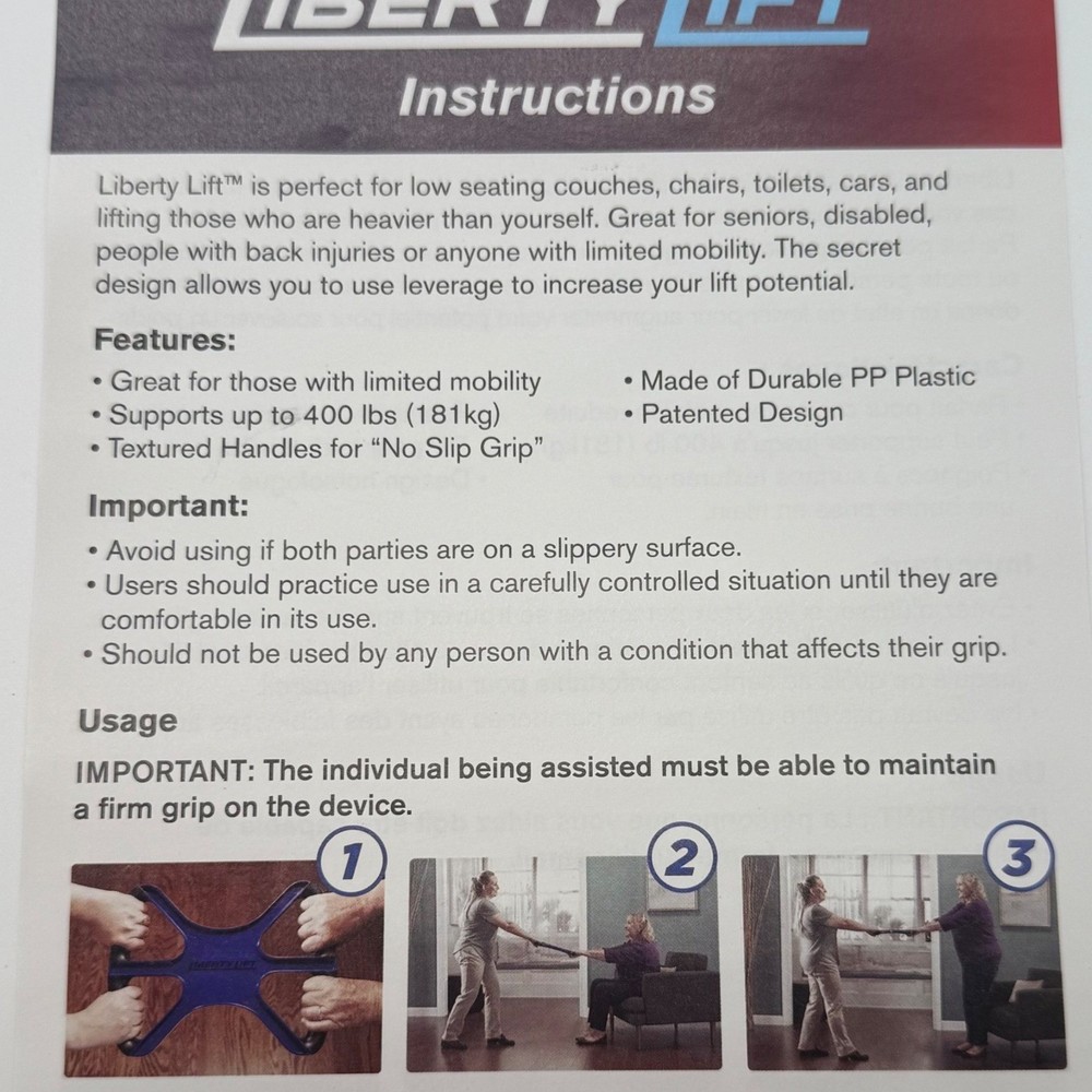Bell Howell Liberty Lift Assist Grab Bar Mobility Aid Standing Support Device