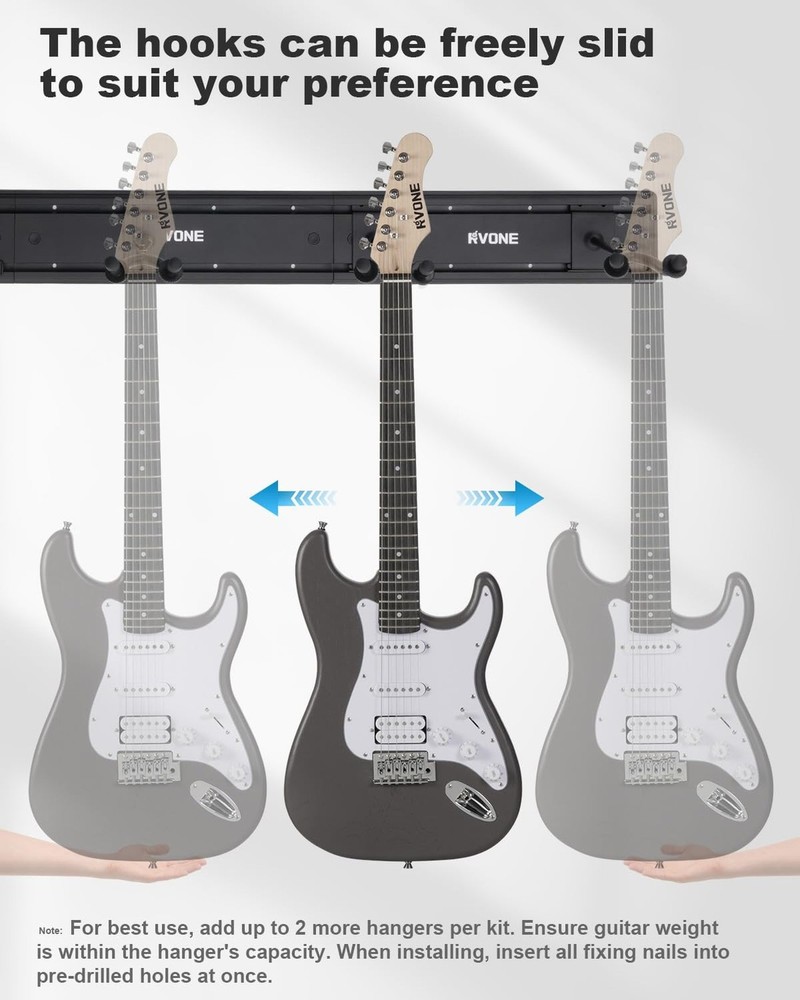 RVONE Guitar Wall Mount Hagers for Multiple Guitars, Adjustable Rubber Cradle...