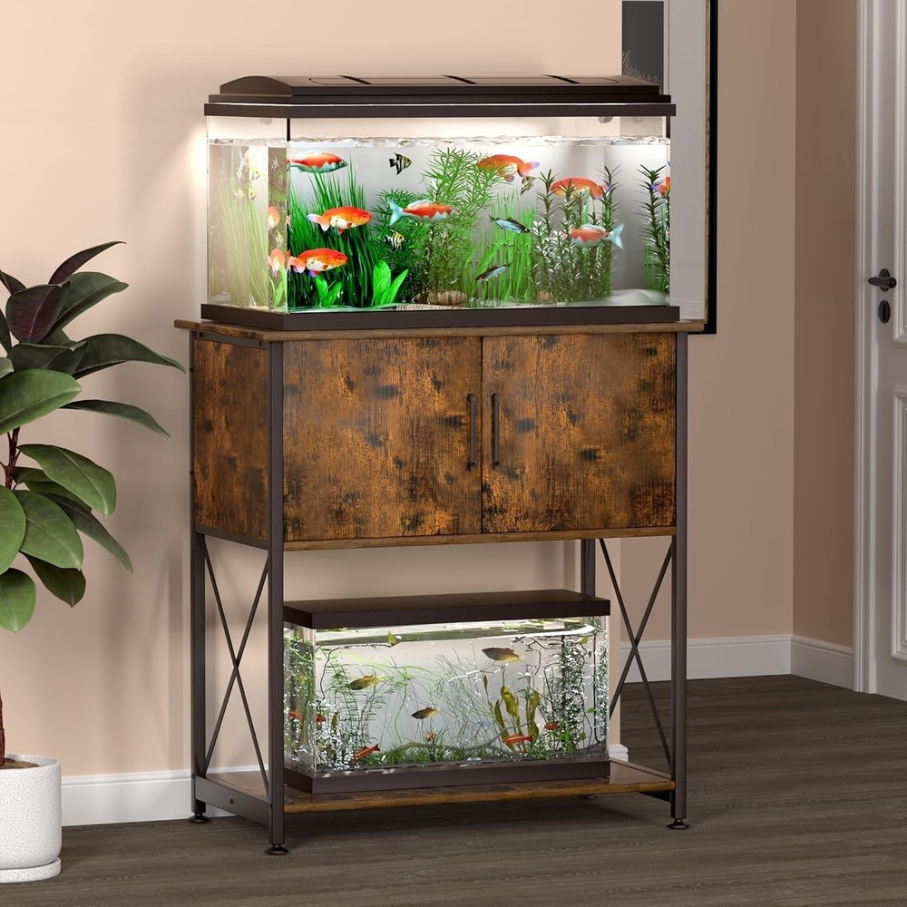Rustic Brown Black Frame Aquarium Stand For 20-29 Gallon Tanks