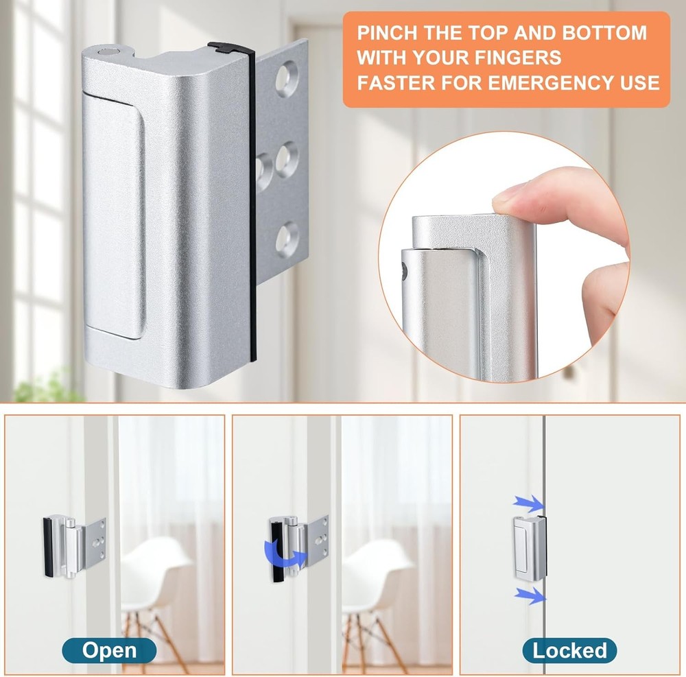 2 Pack Home Security Door Lock,Childproof Reinforcement 2Pack-Silver