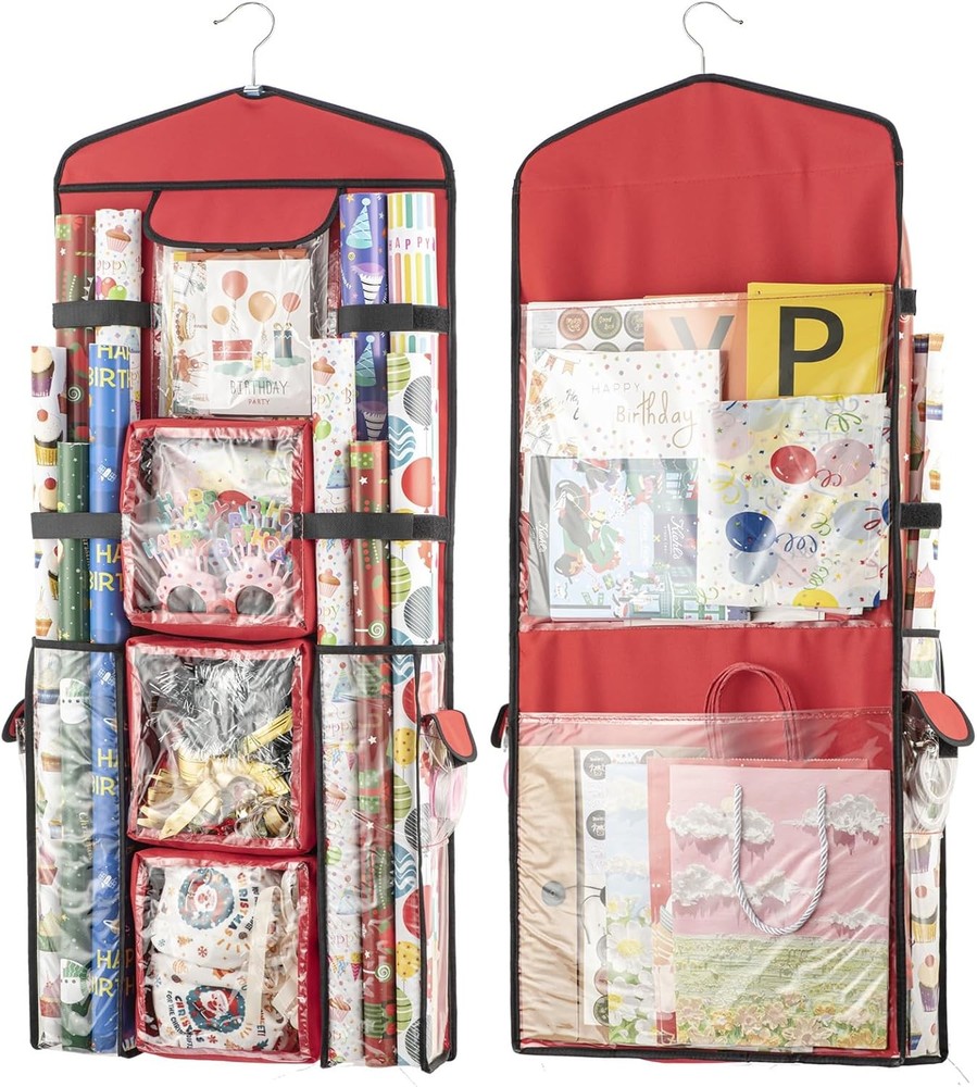 Wrapping Paper Organizer - Hanging Gift Wrap Storage Container, Double-Sided