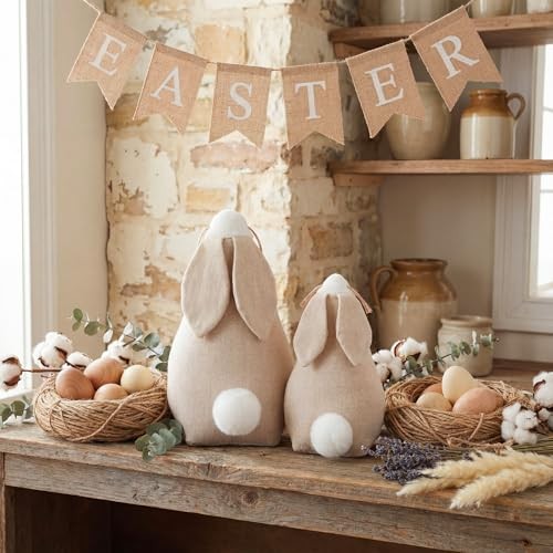 BreezeHug 2 Pack Rustic Primitive Easter Bunny Decor Farmhouse Vintage