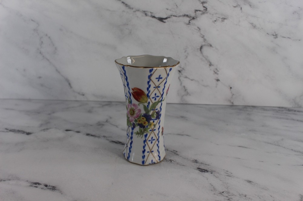 Elios Hand painted HF Blue Floral vase