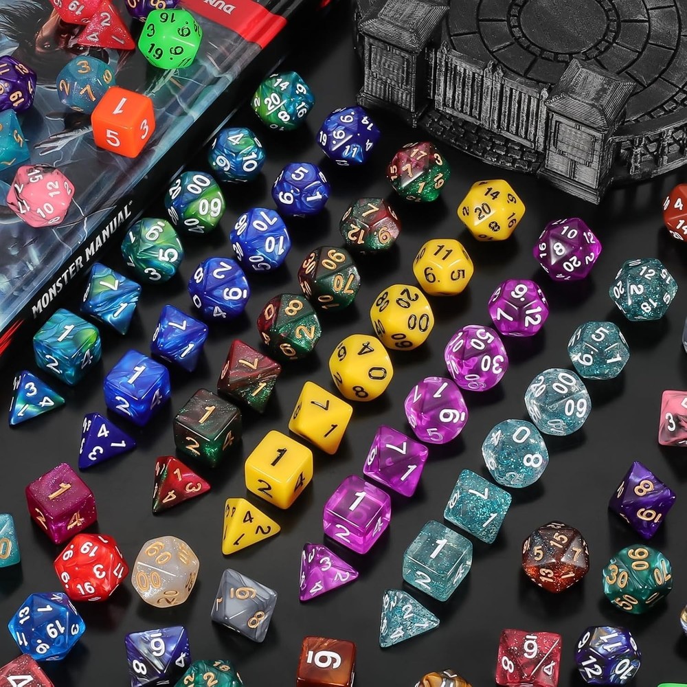 Complete 30 Sets Polyhedral Dice Collection with Large Drawstring Bag - 210pcs
