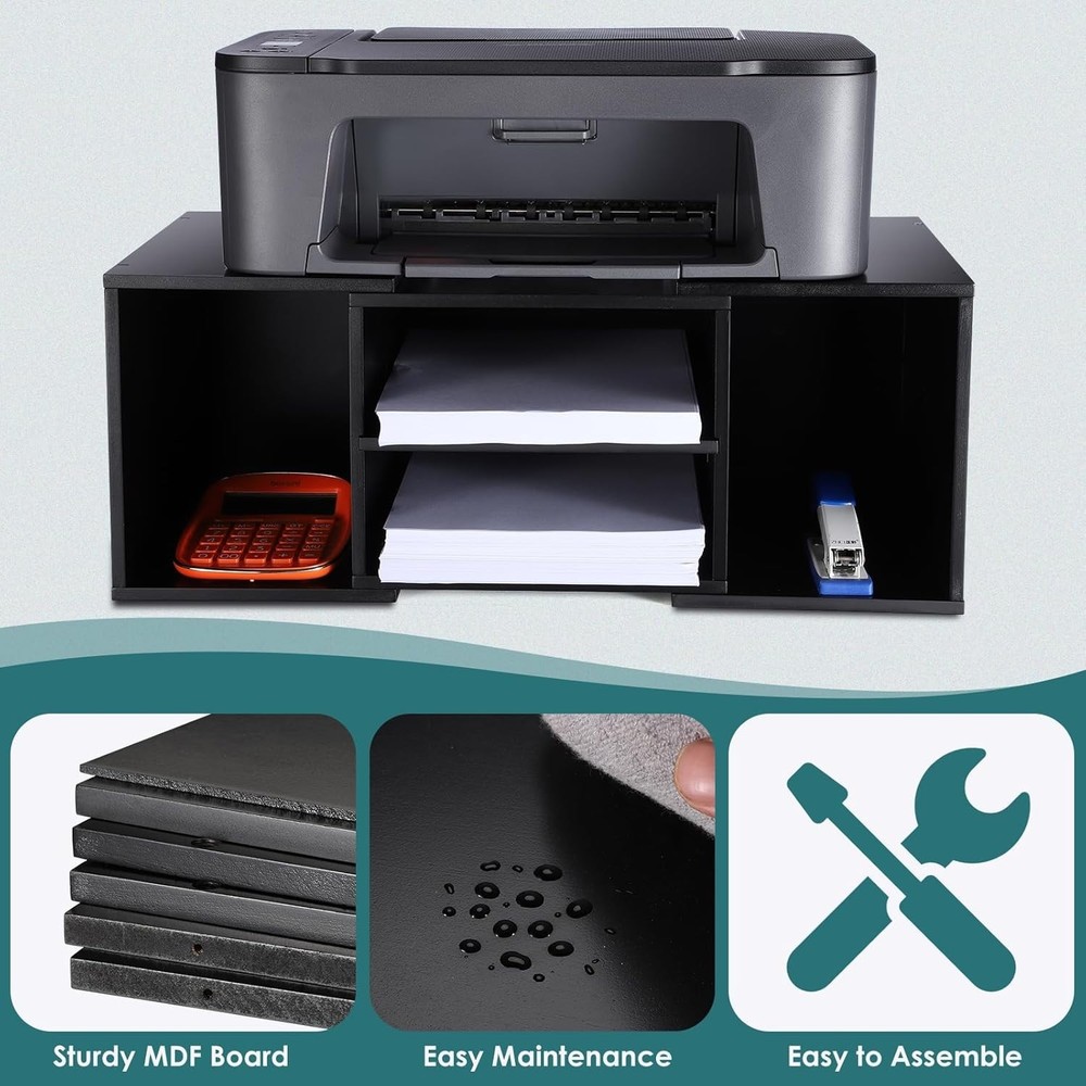 Elegant 2-Tier Large Printer Stand - Adjustable Desktop Organizer 23'' Black