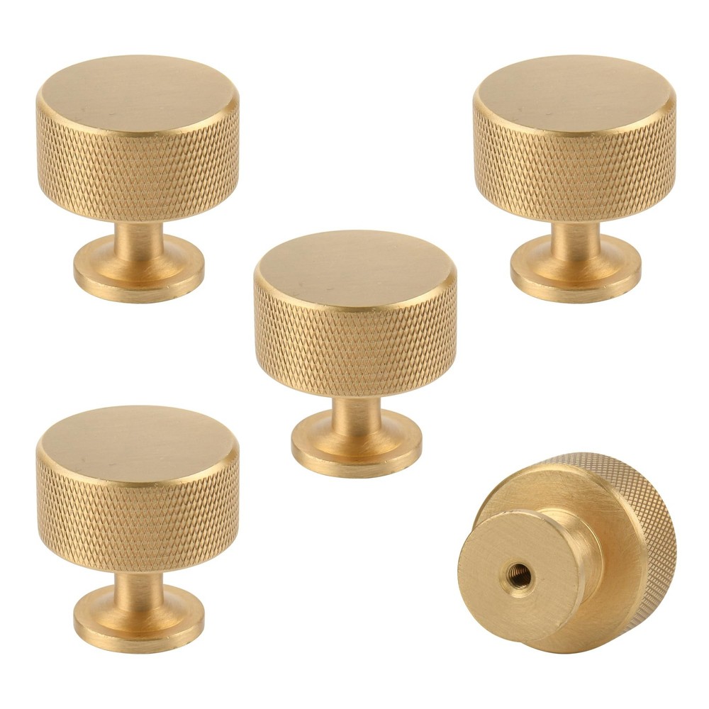 Urnew- 5 Pack Solid Brass Kitchen Cabinet Knobs 5 Pack, Matt Brushed
