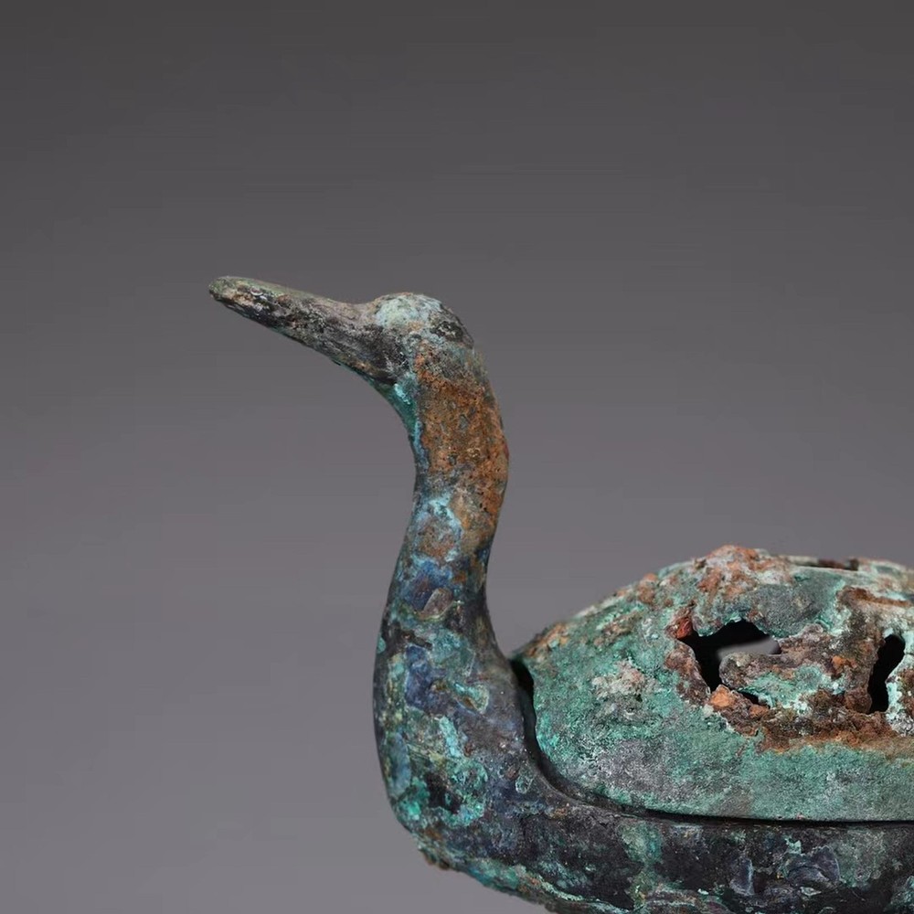 A Bronze Archaistic Duck Shaped Incense Diffuser. Comes with a box