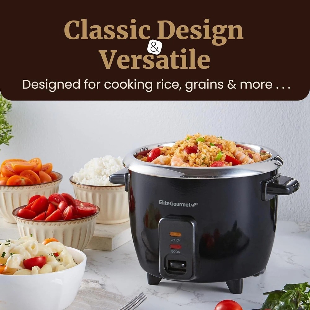 6-Cup Multi-Function Rice Cooker with Durable Stainless Steel Inner Pot - Black