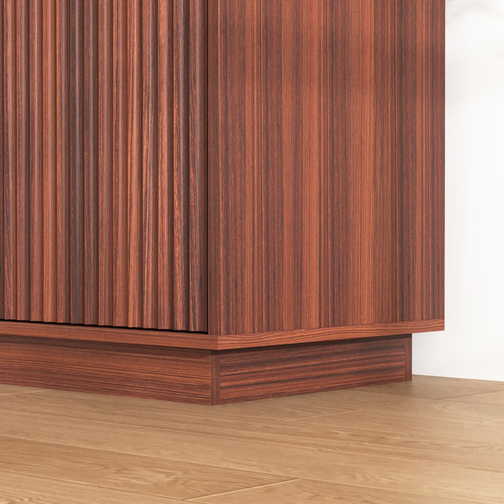 Walnut TV Stand with Power Outlet, Adjustable Storage, Fluted Handleless