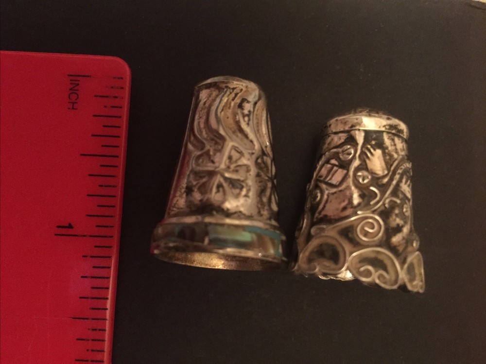 Mexican Vintage Silver Thimbles X 2