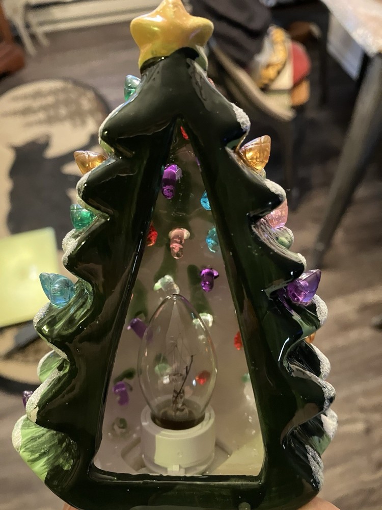 Ceramic Christmas Tree Night Light With Plastic Bulbs