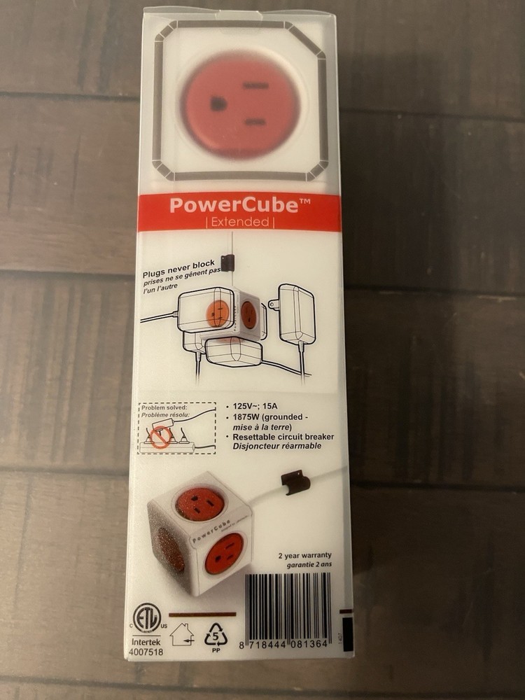 ALLOCACOC POWERCUBE 5 OUTLETS EXTENDED 5' ADAPTER 125V 15A 1875W SURGE PROTECTOR