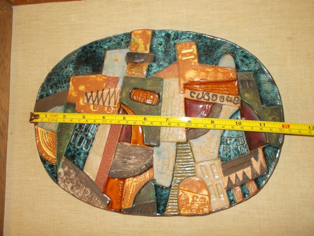 VTG Ruth Factor Handmade Glazed 12" X 9" Ceramic Oval Tile