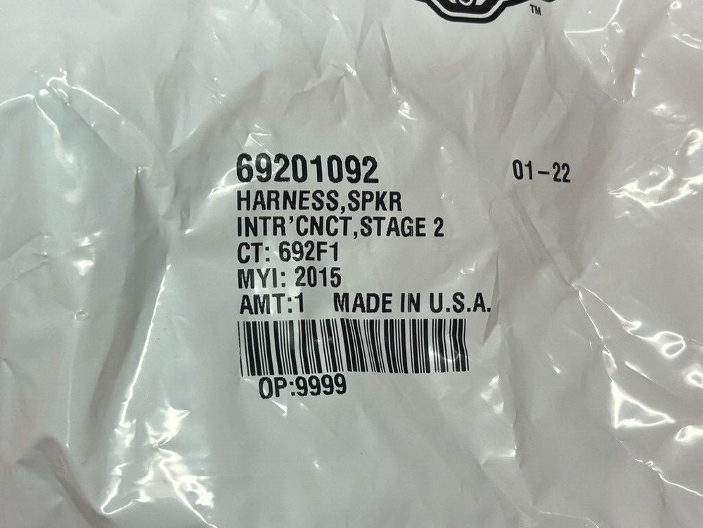 Genuine Harley Davidson Speaker Stage 2 Interconnect Harness 69201092 NEW