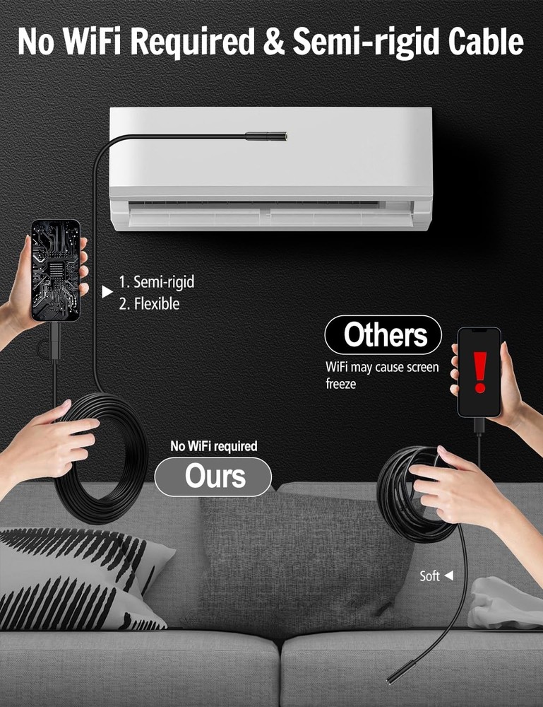 Endoscope Camera with Light, 1920P HD Borescope 8 Adjustable LED black