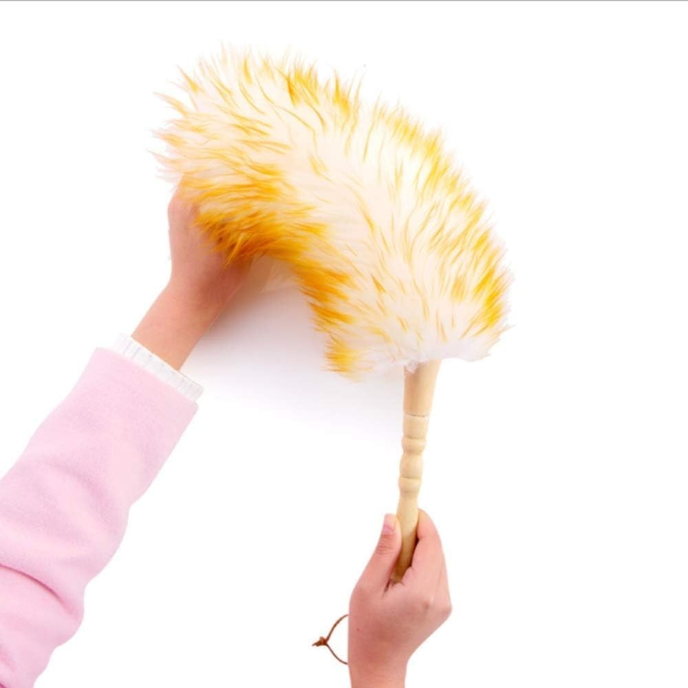 Lambswool Duster W/ Solid Wooden Handle,Leather Hang Strap,18.9 inch