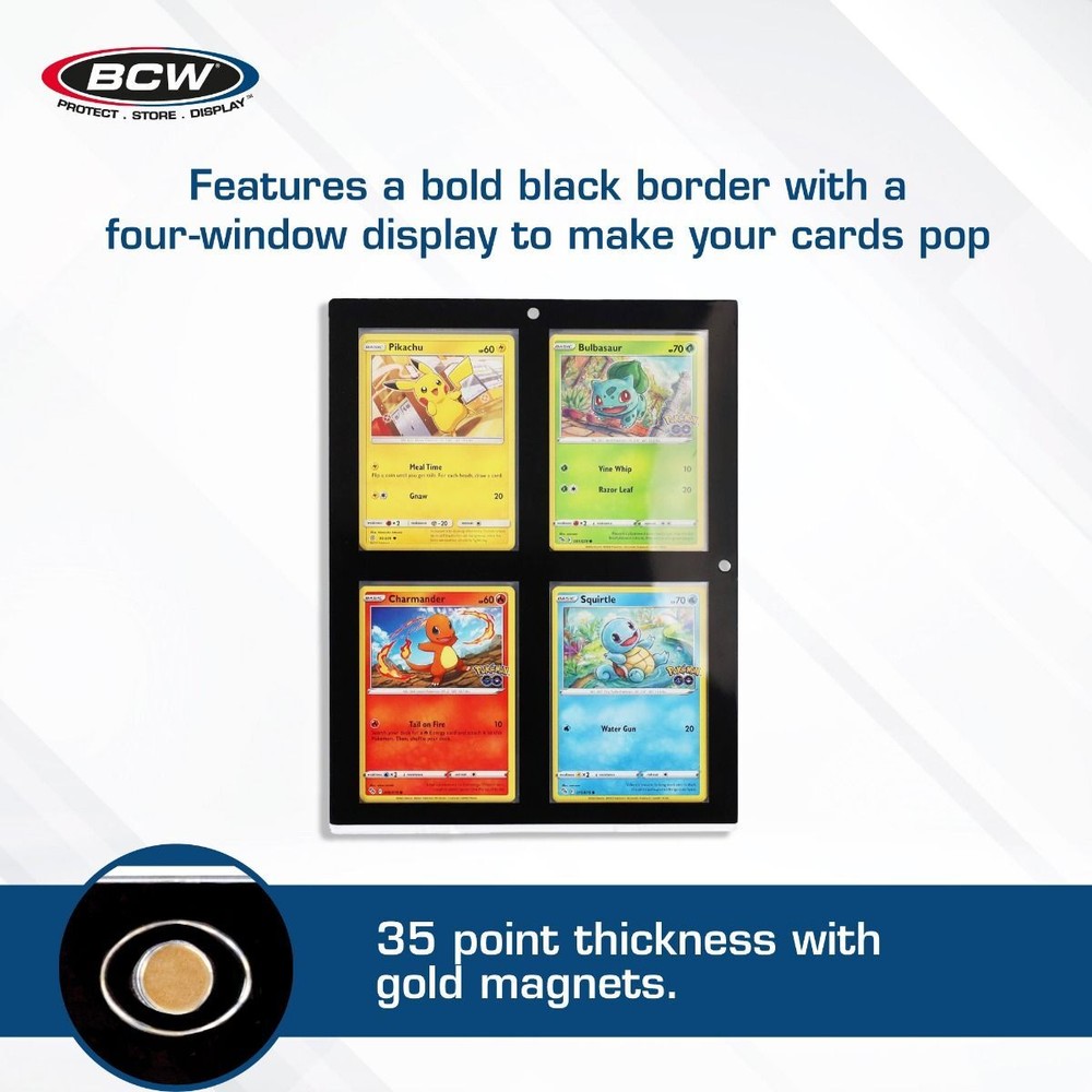 2 BCW Black Border Magnetic 35pt. Standard Sized 4-Card Holders
