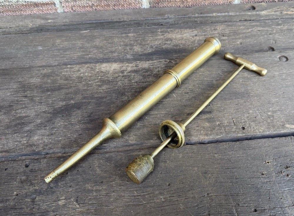 Antique 16” Solid Brass Fire Place Smoking Pump Fireside Accessory Vintage Tool