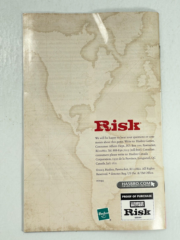 2003 Risk Board Game User Game Manual Instructions Original OEM