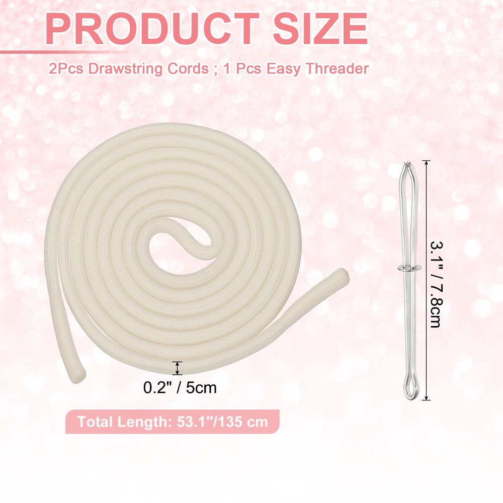 2pcs 53inch Drawstring Cords Hoodie String with Easy Threader, Apricot
