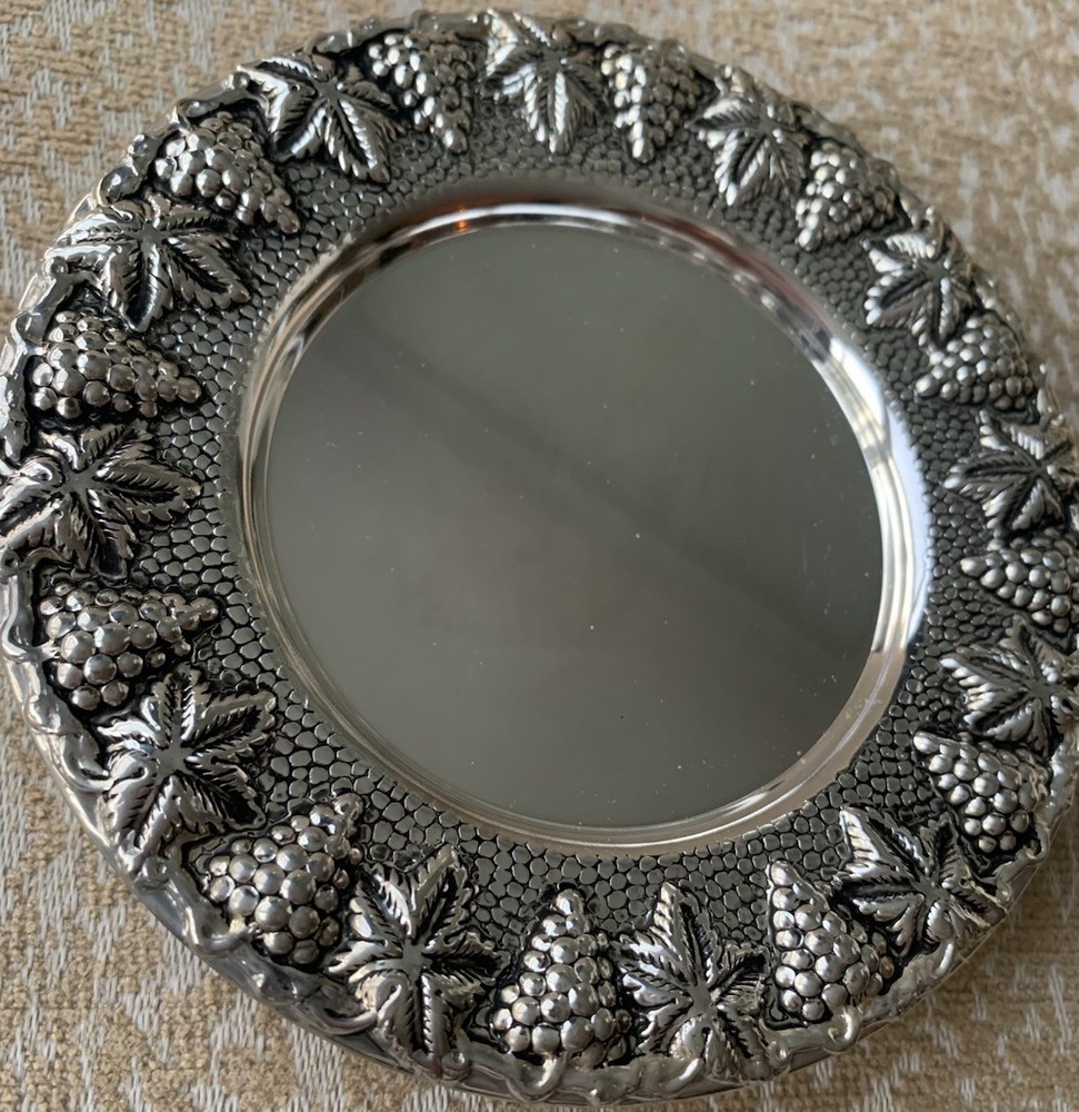 Set of 4 Godinger Silver Art Coasters Grape Pattern
