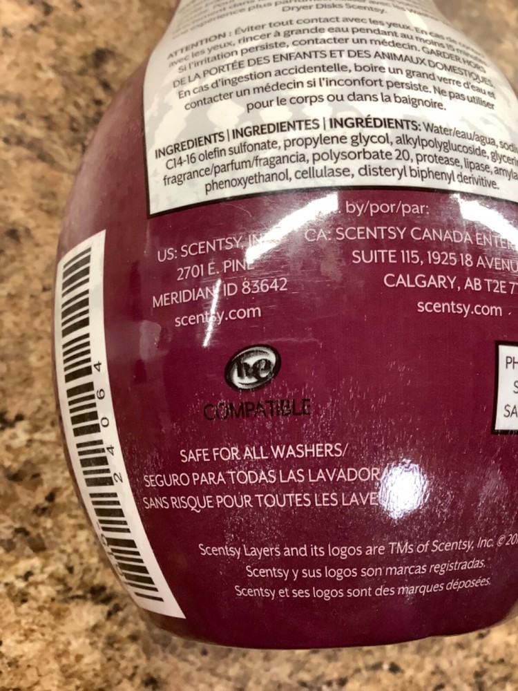 Scentsy Layers Concentrated Laundry Detergent Black Raspberry Vanilla 50 Loads