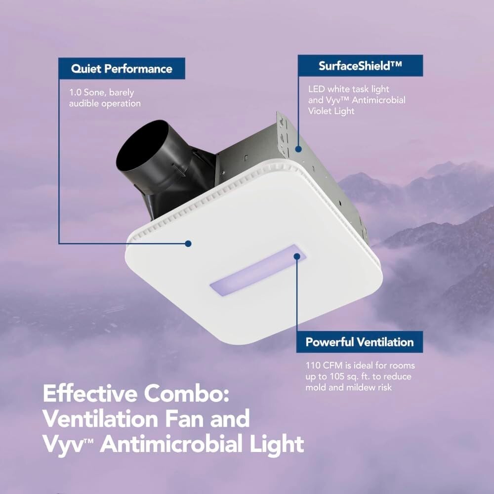 SurfaceShield Vital Vio Powered Exhaust Vent LED White Light & Violet Light, ...
