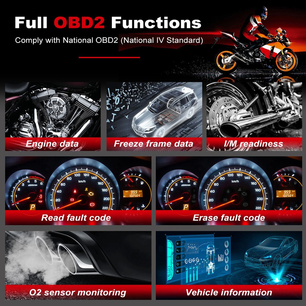 MT100 Motorcycle Diagnostic Tool Motor Engine Check Code Reader OBD2 Scanner