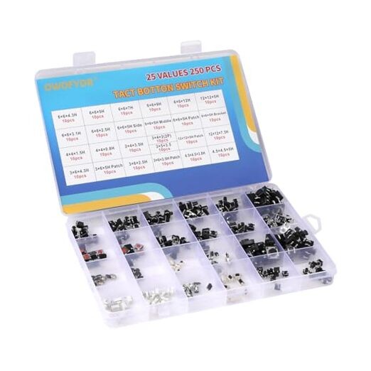 250Pcs Tactile Push Button Switch Kit, 25 Values SMD Micro 250 Pcs 25 Value
