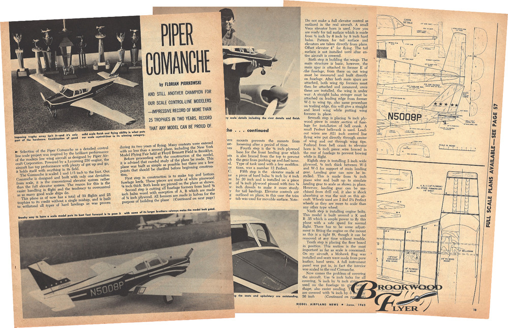 COMANCHE PLANS + CONSTRUCTION ARTICLE for 54" Span UC Scale Model Airplane