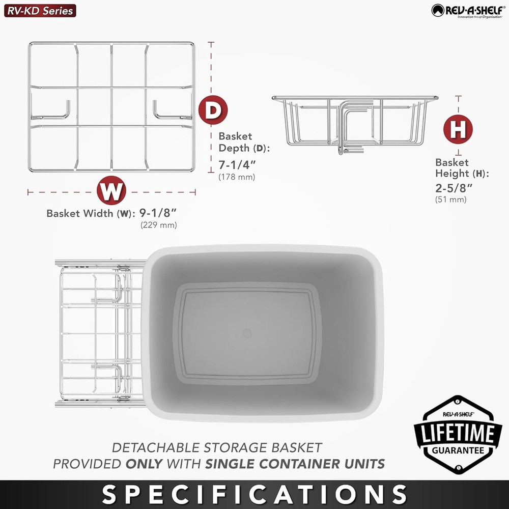 Rev-a-Shelf RV-12KD-18C S Single Pull-out 35-Qt Waste Container Black