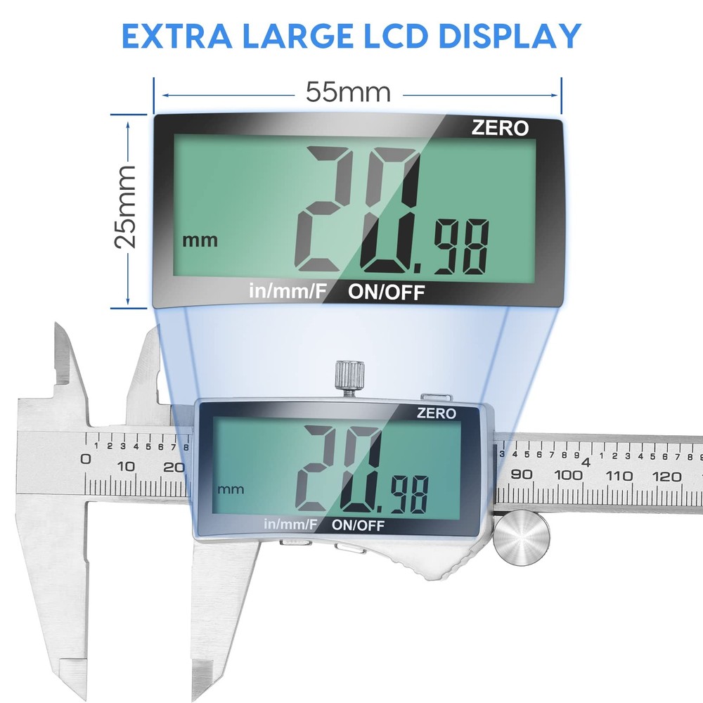 Digital Caliper, 6 Inch Caliper Tool with Extra Large LCD Screen, Auto-Off Fe...