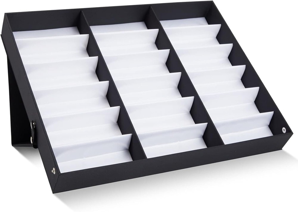 PU Leather Eyeglass Display Case - 18 Adjustable Slots for Perfect Organization